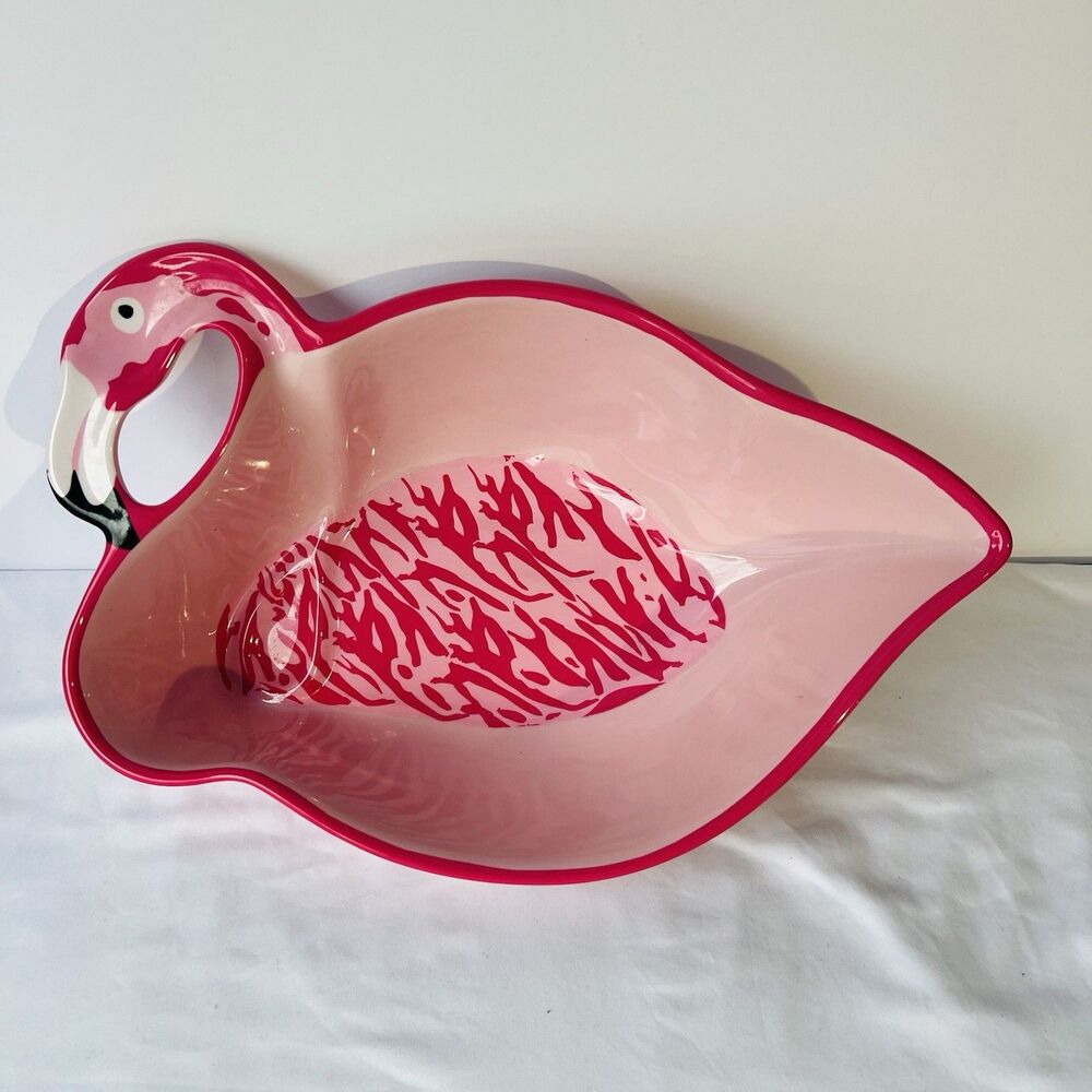 Flamingo Shaped Large Serving Bowl Melamine Real Living Coastal Beach Decor Pink
